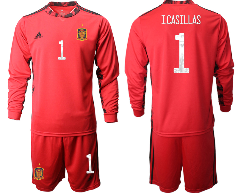 2020-21 Spain red goalkeeper 1# I.CASILLAS long sleeve soccer jerseys