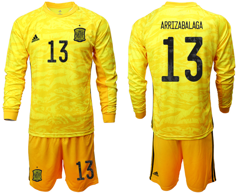 2020-21 Spain yellow goalkeeper 13# ARRIZABALAGA long sleeve soccer jerseys