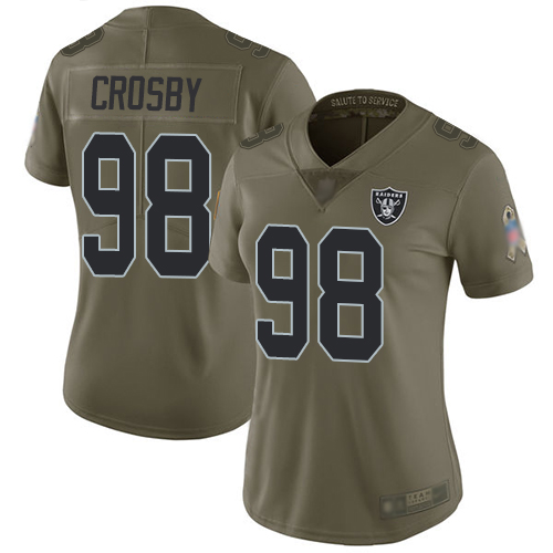 Oakland Raiders #98 Maxx Crosby Women's Olive Limited 2017 Salute to Service Football Jersey