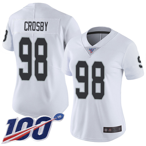 Oakland Raiders #98 Maxx Crosby Women's White Road Limited 100th Season Vapor Untouchable Football Jersey