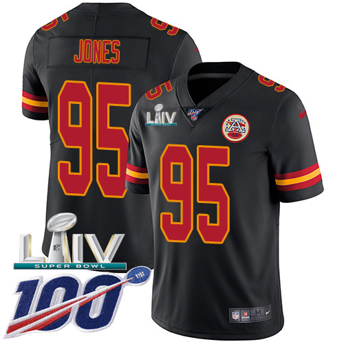 Nike Chiefs #95 Chris Jones Black Super Bowl LIV 2020 Youth Stitched NFL Limited Rush 100th Season Jersey