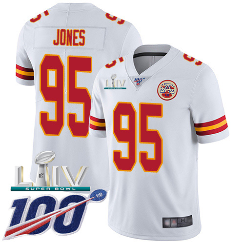 Nike Chiefs #95 Chris Jones White Super Bowl LIV 2020 Youth Stitched NFL 100th Season Vapor Untouchable Limited Jersey