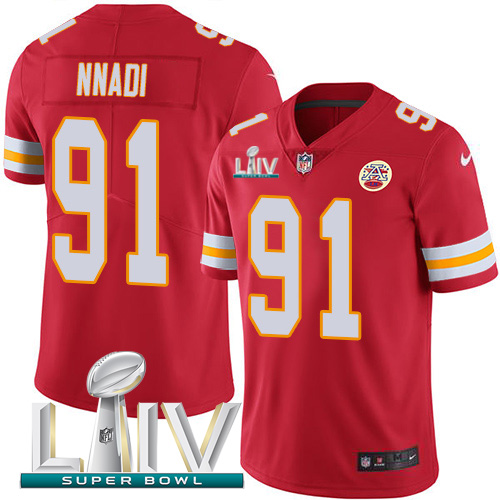 Nike Chiefs #91 Derrick Nnadi Red Super Bowl LIV 2020 Team Color Youth Stitched NFL Vapor Untouchable Limited Jersey