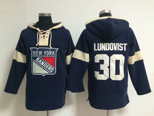 2014 Old Time Hockey New York Rangers #30 Henrik Lundqvist Navy Blue Hoodie