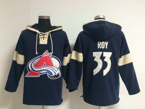 2014 Old Time Hockey Colorado Avalanche #33 Patrick Roy Navy Blue Hoodie