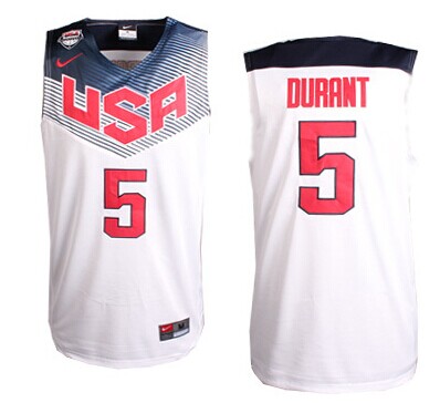 2014 FIBA Team USA #5 Kevin Durant Revolution 30 Swingman White Jersey