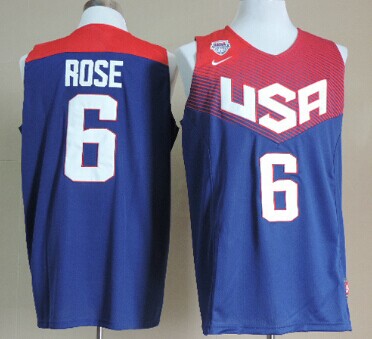 2014 FIBA Team USA #6 Derrick Rose Revolution 30 Swingman Navy Blue Jersey