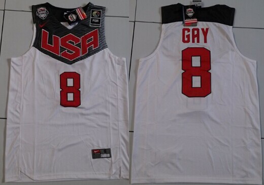 2014 FIBA Team USA #8 Rudy Gay Revolution 30 Swingman White Jersey