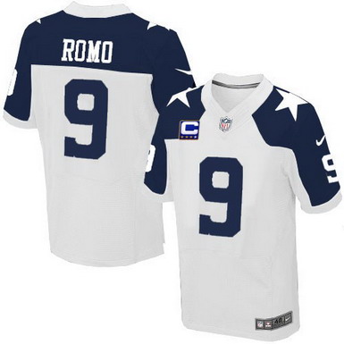 Nike Dallas Cowboys #9 Tony Romo White Thanksgiving C Patch Elite Jersey