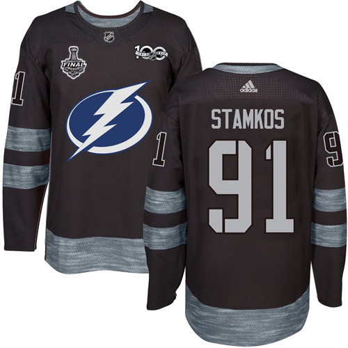 Adidas Lightning #91 Steven Stamkos Black 1917-2017 100th Anniversary 2020 Stanley Cup Final Stitched NHL Jersey