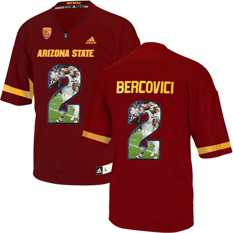 Arizona State Sun Devils 2 Mike Bercovici Red Team Logo Print College Football Jersey11