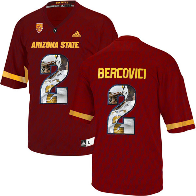 Arizona State Sun Devils 2 Mike Bercovici Red Team Logo Print College Football Jersey4