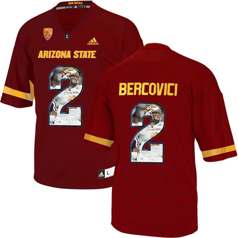 Arizona State Sun Devils 2 Mike Bercovici Red Team Logo Print College Football Jersey5