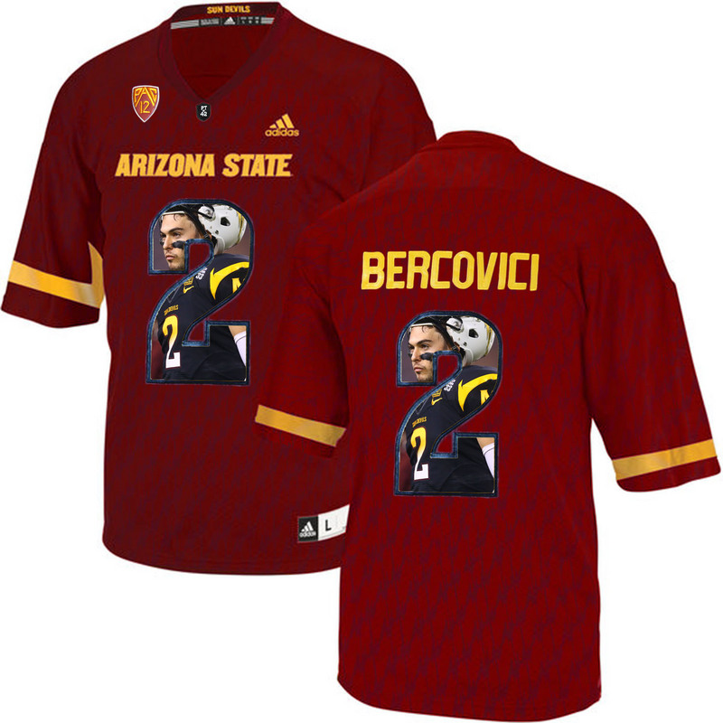 Arizona State Sun Devils 2 Mike Bercovici Red Team Logo Print College Football Jersey6