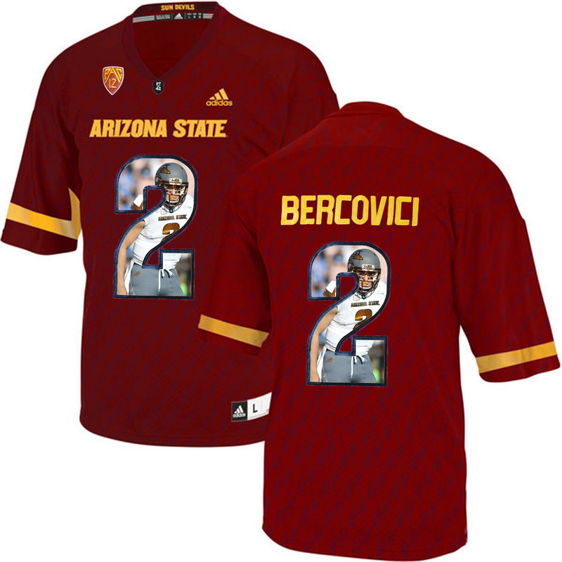 Arizona State Sun Devils 2 Mike Bercovici Red Team Logo Print College Football Jersey8