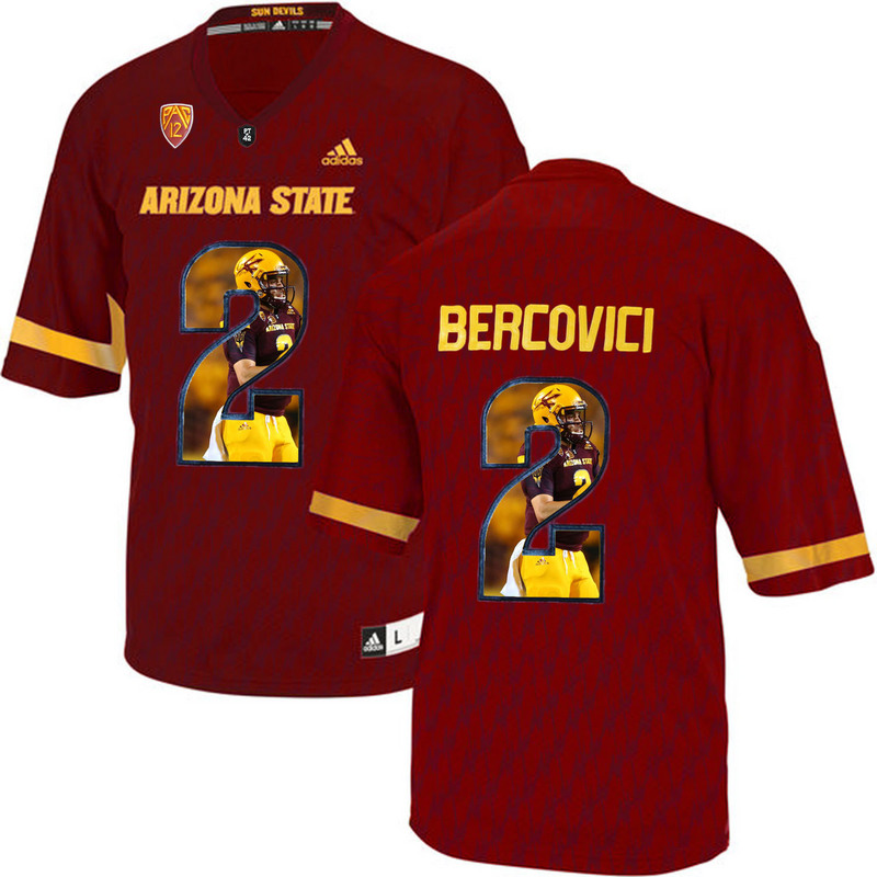 Arizona State Sun Devils 2 Mike Bercovici Red Team Logo Print College Football Jersey9