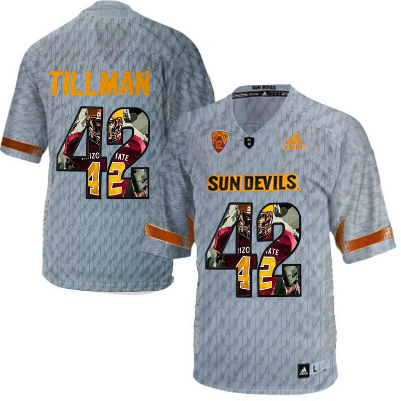 Arizona State Sun Devils 42 Pat Tillman Gray Team Logo Print College Football Jersey2