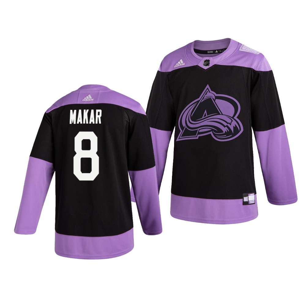 Avalanche 8 Cale Makar Black Purple Hockey Fights Cancer Adidas Jersey