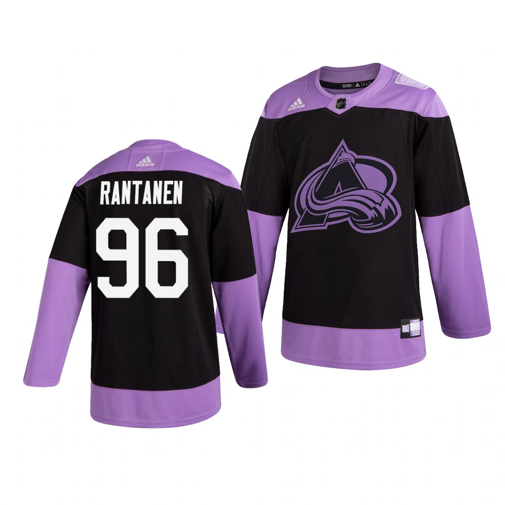 Avalanche 96 Mikko Rantanen Black Purple Hockey Fights Cancer Adidas Jersey