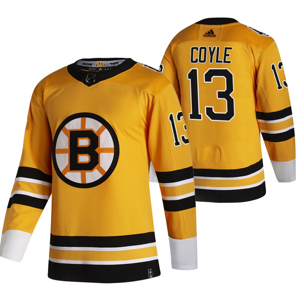 Boston Bruins #13 Charlie Coyle Yellow Men's Adidas 2020-21 Reverse Retro Alternate NHL Jersey