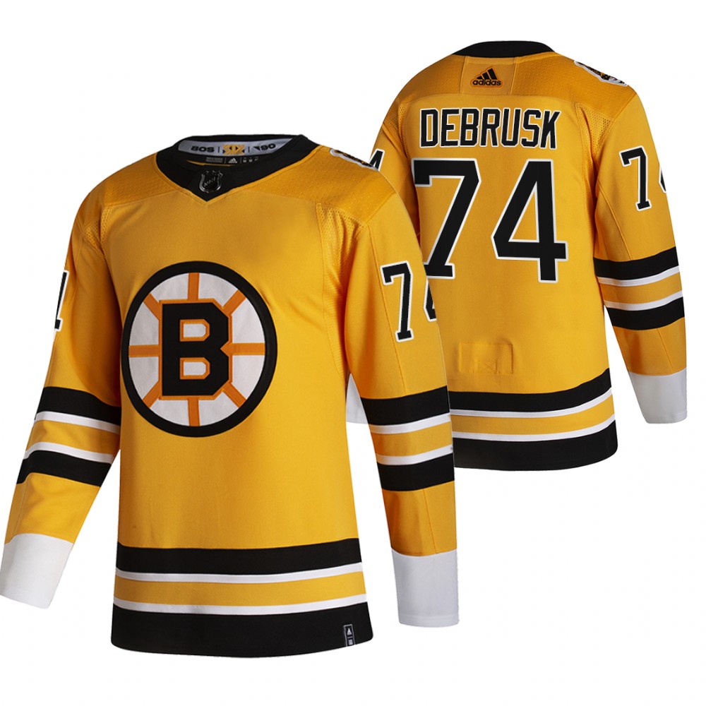 Boston Bruins #74 Jake DeBrusk Yellow Men's Adidas 2020-21 Reverse Retro Alternate NHL Jersey