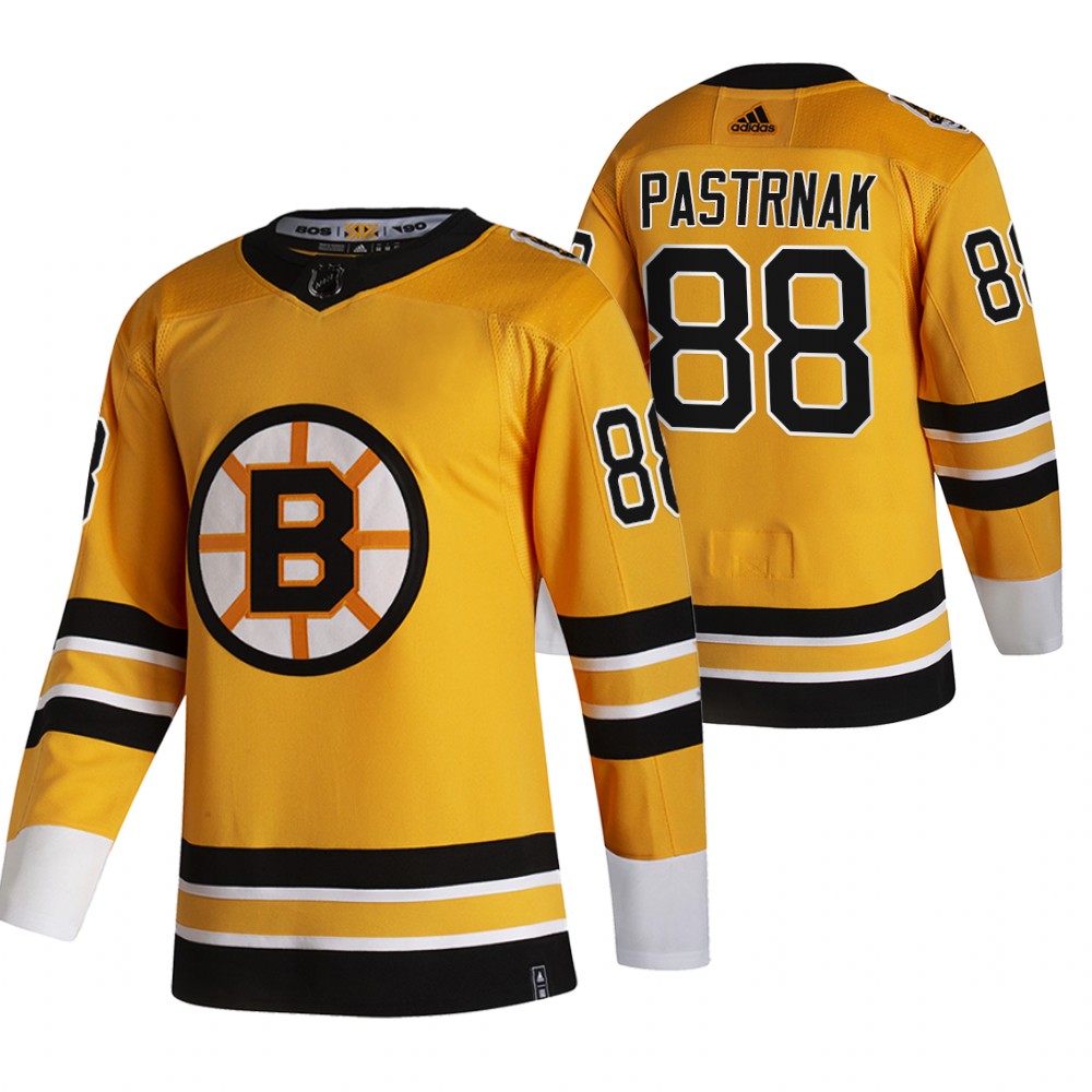 Boston Bruins #88 David Pastrnak Yellow Men's Adidas 2020-21 Reverse Retro Alternate NHL Jersey
