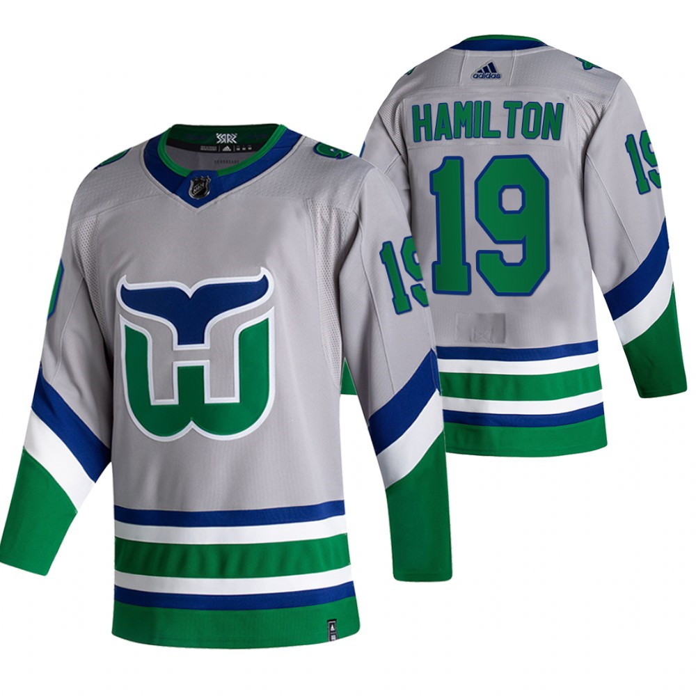 Carolina Hurricanes #19 Dougie Hamilton Grey Men's Adidas 2020-21 Reverse Retro Alternate NHL Jersey