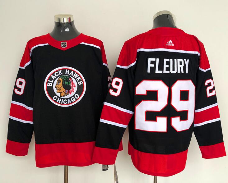 Chicago Blackhawks #29 Marc-Andre Fleury Black Men's Adidas 2021 Reverse Retro Alternate NHL Jersey