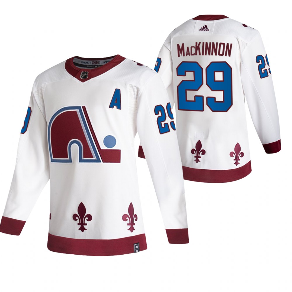 Colorado Avalanche #29 Nathan MacKinnon White Men's Adidas 2020-21 Reverse Retro Alternate NHL Jersey