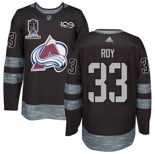 Colorado Avalanche #33 Patrick Roy Black 1917-2017 Black Stanley Cup Champions Patch 100th Anniversary Stitched NHL Jersey