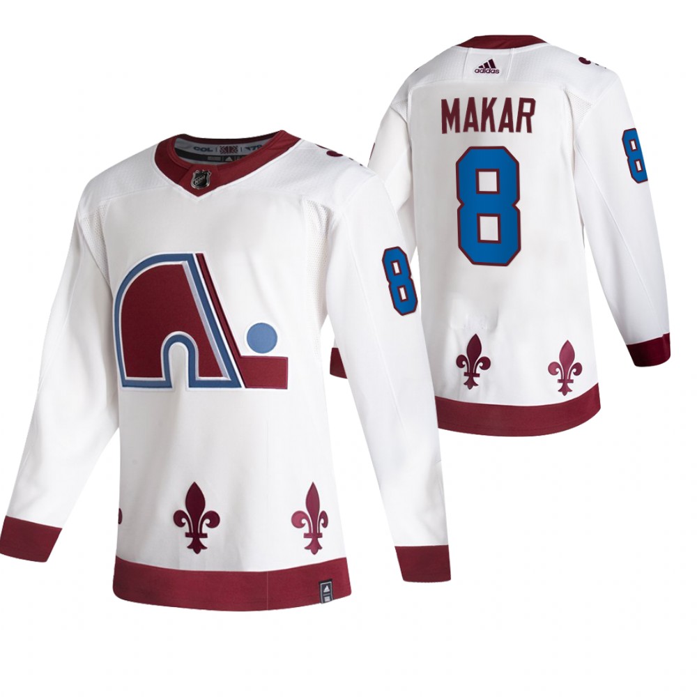 Colorado Avalanche #8 Cale Makar White Men's Adidas 2020-21 Reverse Retro Alternate NHL Jersey