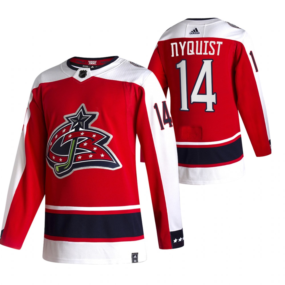 Columbus Blue Jackets #14 Gustav Nyquist Red Men's Adidas 2020-21 Reverse Retro Alternate NHL Jersey