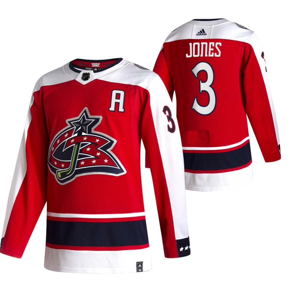 Columbus Blue Jackets #3 Seth Jones Red Men's Adidas 2020-21 Reverse Retro Alternate NHL Jersey