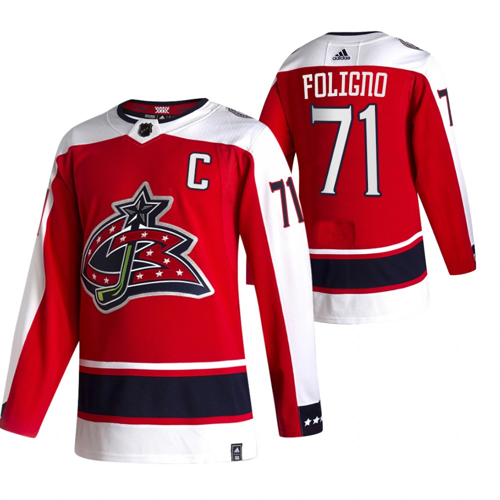 Columbus Blue Jackets #71 Nick Foligno Red Men's Adidas 2020-21 Reverse Retro Alternate NHL Jersey