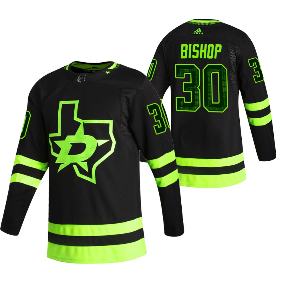 Dallas Stars #30 Ben Bishop Black Men's Adidas 2020-21 Reverse Retro Alternate NHL Jersey