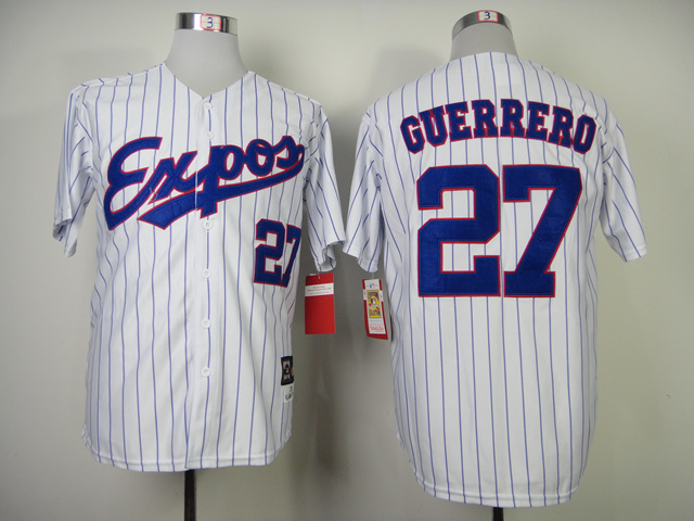 Expos 27 Guerrero White Blue Stripe Jerseys