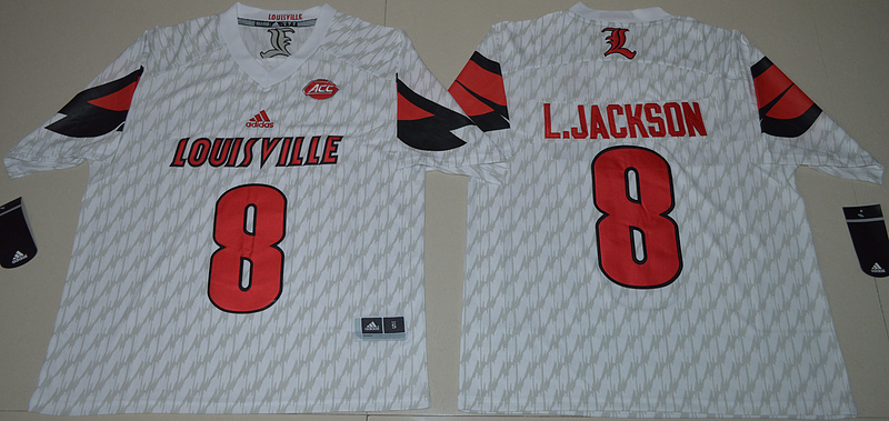 Louisville Cardinals 8 Lamar Jackson White College Football Jersey.