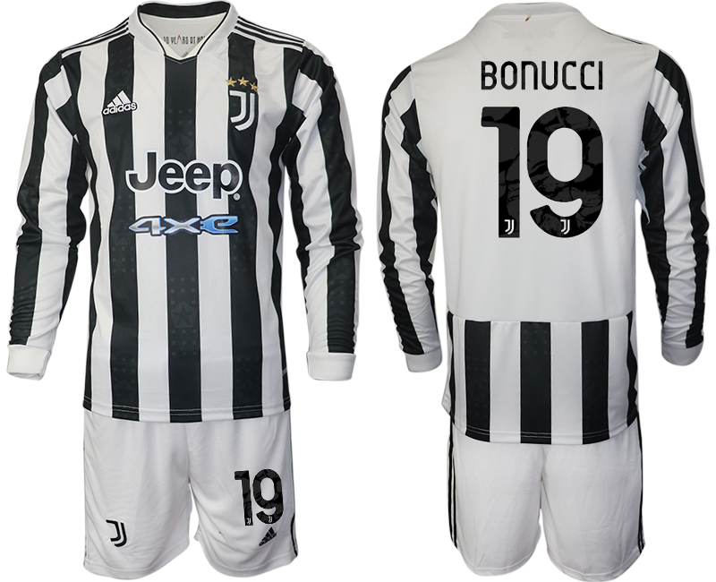 Men 2021-2022 Club Juventus home white Long Sleeve 19 BONUCCI Adidas Soccer Jersey