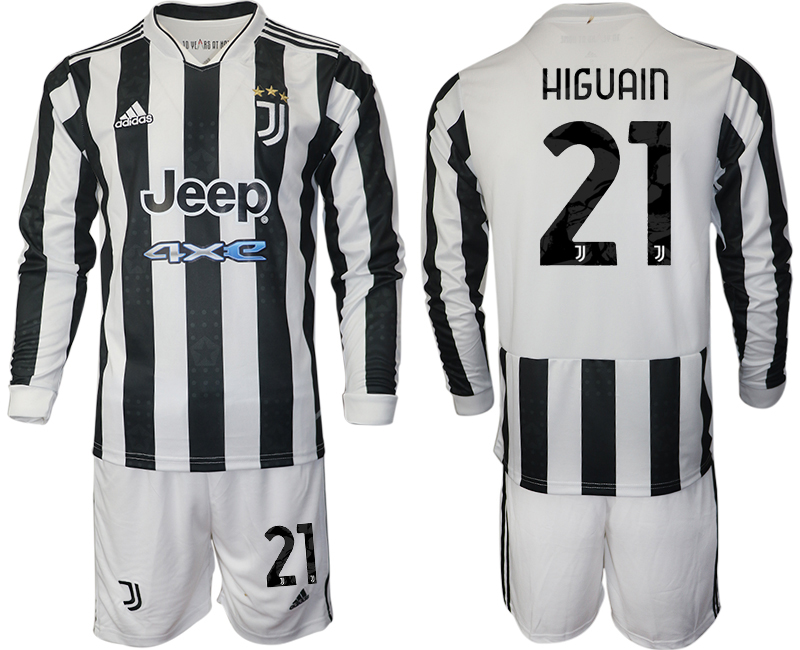 Men 2021-2022 Club Juventus home white Long Sleeve 21 HIGUAIN Adidas Soccer Jersey