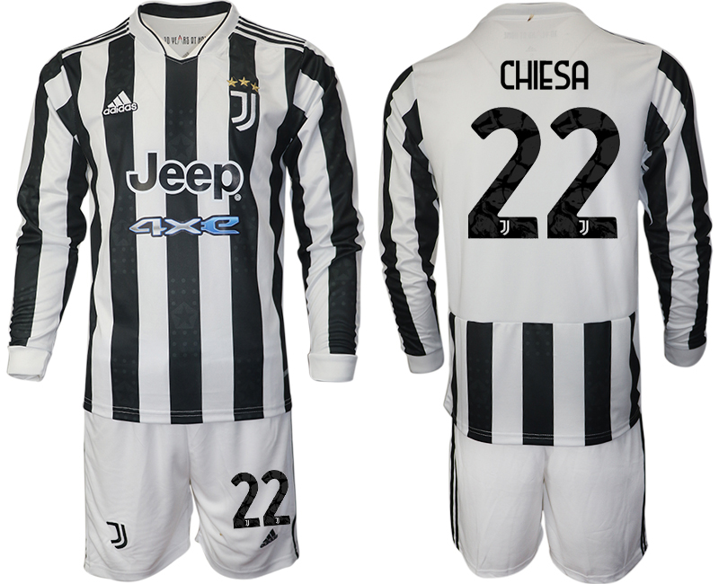 Men 2021-2022 Club Juventus home white Long Sleeve 22 CHIESA Adidas Soccer Jersey