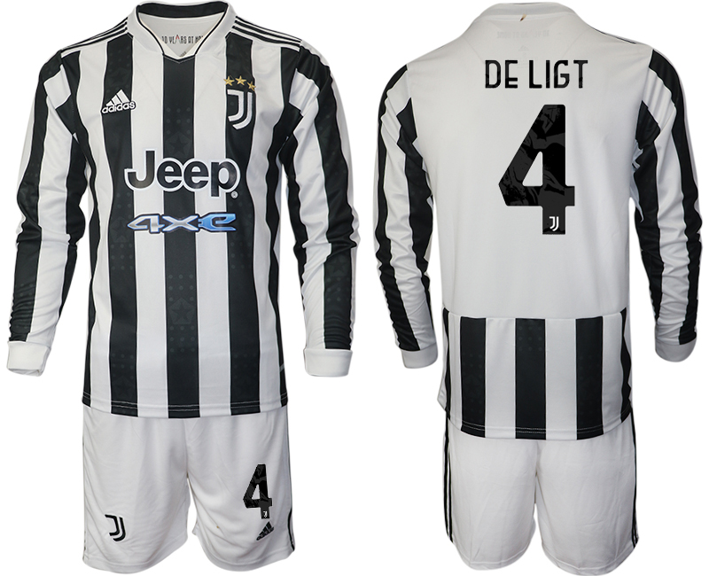 Men 2021-2022 Club Juventus home white Long Sleeve 4 DE LIGT Adidas Soccer Jersey