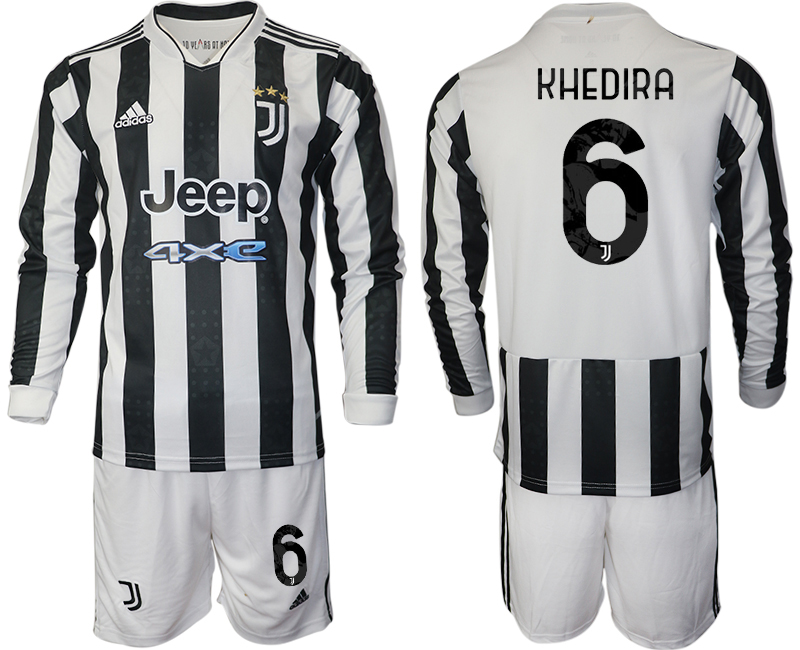 Men 2021-2022 Club Juventus home white Long Sleeve 6 KHEDIRA Adidas Soccer Jersey