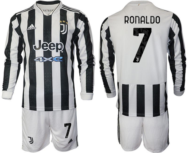 Men 2021-2022 Club Juventus home white Long Sleeve 7 RONALDO Adidas Soccer Jersey