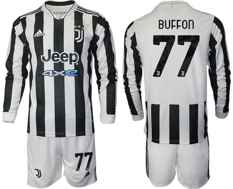 Men 2021-2022 Club Juventus home white Long Sleeve 77 BUFFON Adidas Soccer Jersey