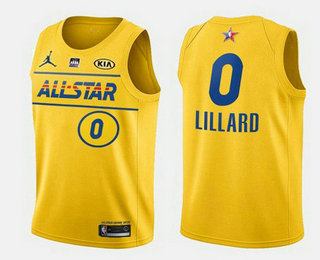 Men's 2021 All-Star #0 Damian Lillard Yellow Western Conference Stitched NBA Jersey