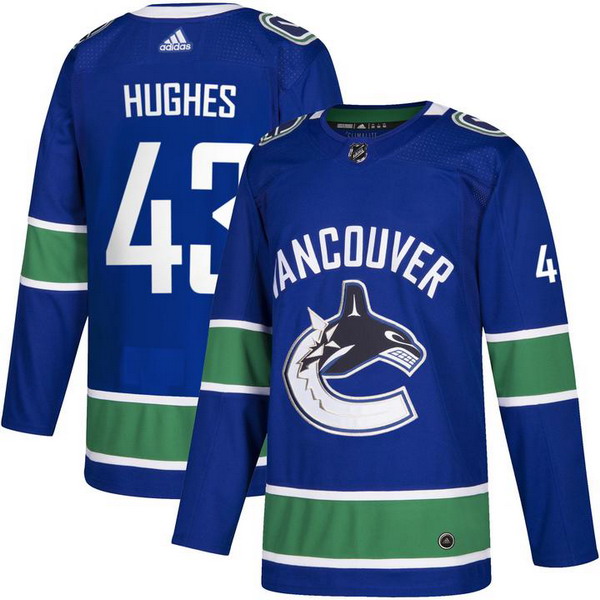 Men's Adidas Canucks #43 Quintin Hughes Blue Home Authentic Stitched NHL Jersey