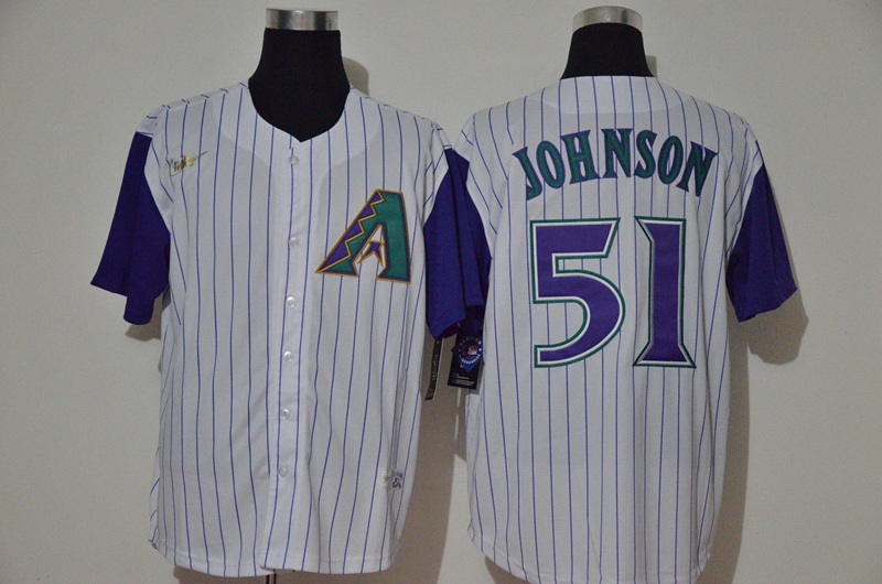 Men's Arizona Diamondbacks #51 Randy Johnson White Cooperstown Collection Throwback Stitched Nike MLB Jersey