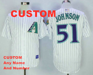 Men's Arizona Diamondbacks Custom 2001 White Stitched MLB Majestic Cooperstown Collection Jersey