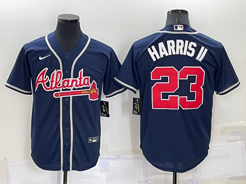 Men's Atlanta Braves #23 Michael Harris II Navy Blue Stitched MLB Cool Base Nike Jersey
