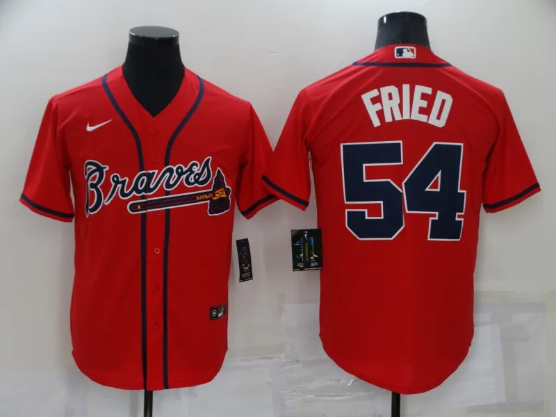 Men's Atlanta Braves #54 Max Fried Red Stitched MLB Cool Base Nike Jersey